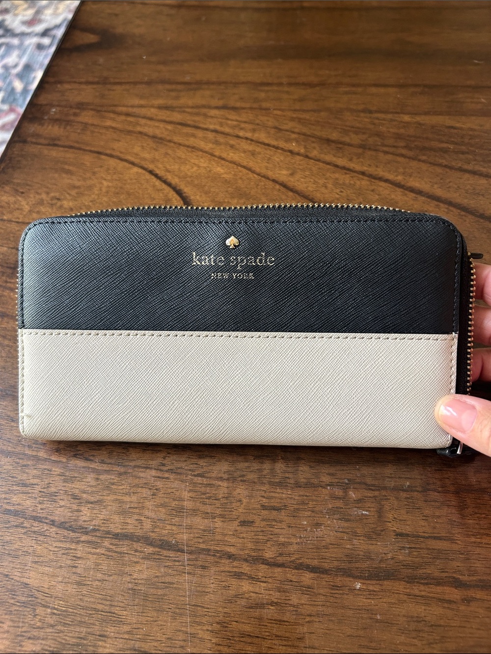 kate spade Black and Cream Zip Around Wallet